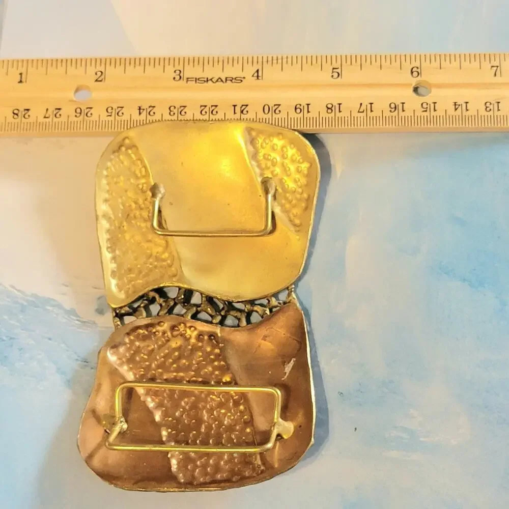 Vintage 1980's Brutalist Large Belt Buckle,‎ Copper Brass, Statement acc-